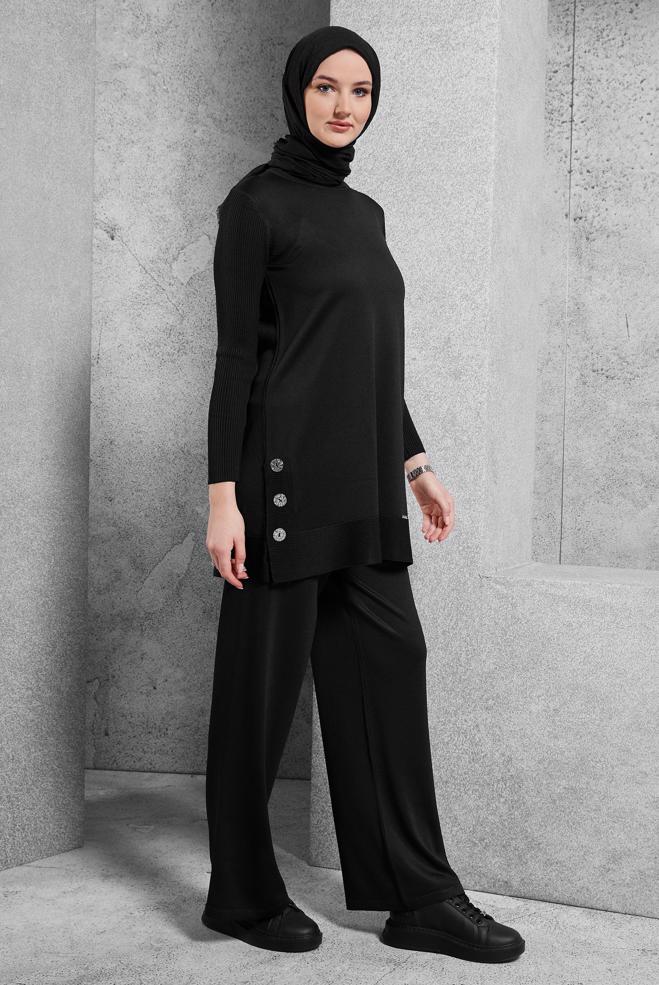 Vêtements hijab NOIR PANTALON DE COSTUME EN MAILLE 44951 - ALVİNA