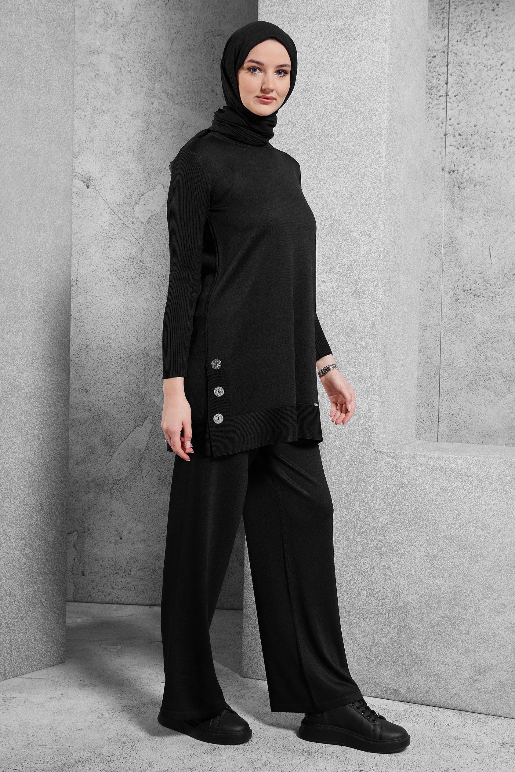 Vêtements hijab NOIR PANTALON DE COSTUME EN MAILLE 44951