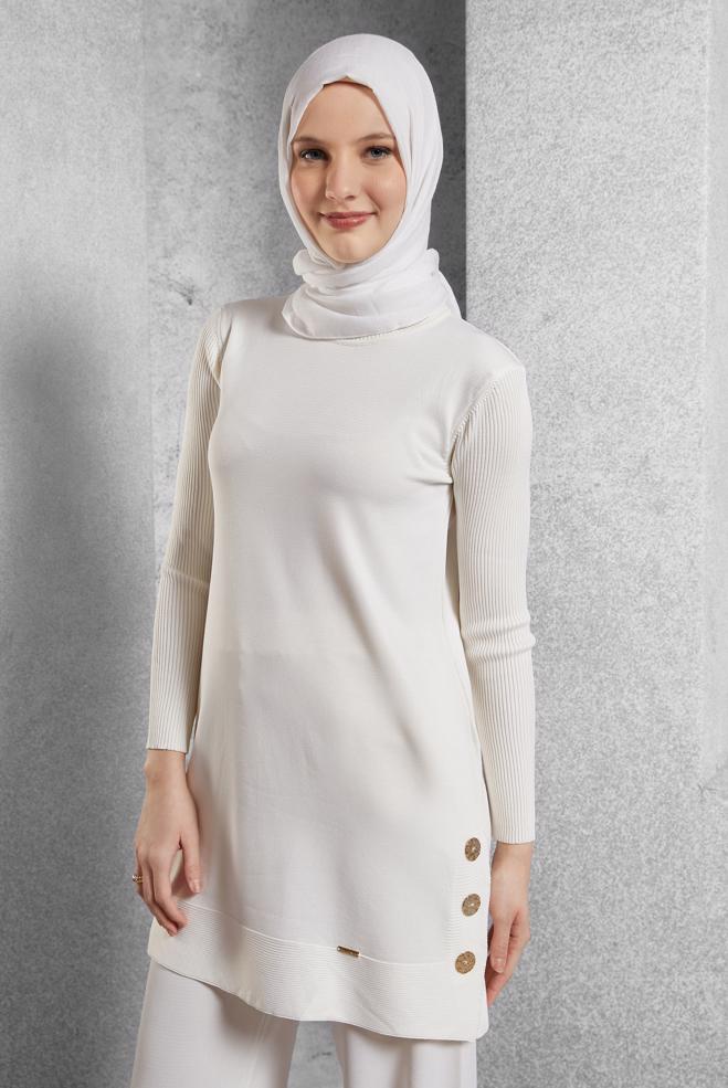 Tesettür giyim BEYAZ PANTOLONLU TRİKO TAKIM 44951 - ALVİNA