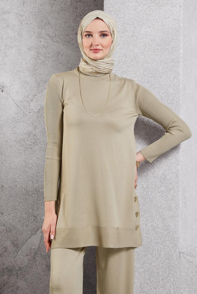 Vêtements hijab BEIGE PANTALON DE COSTUME EN MAILLE 44951 - ALVİNA