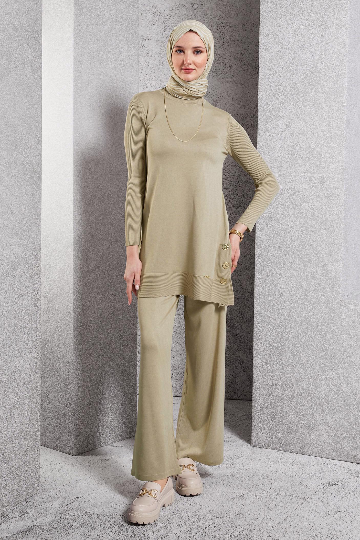 Vêtements hijab BEIGE PANTALON DE COSTUME EN MAILLE 44951