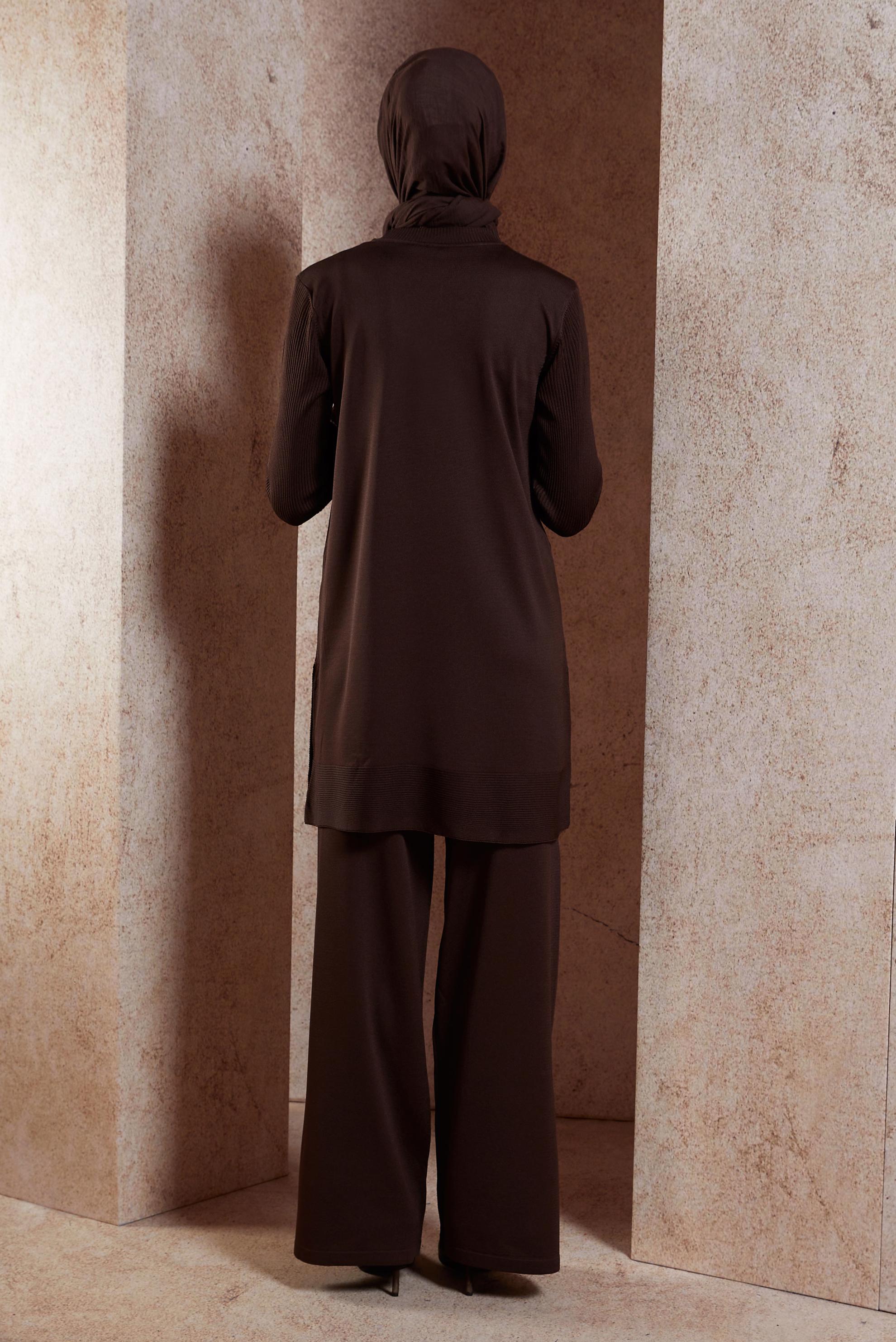Tesettür giyim KAHVE PANTOLONLU TRİKO TAKIM 44951