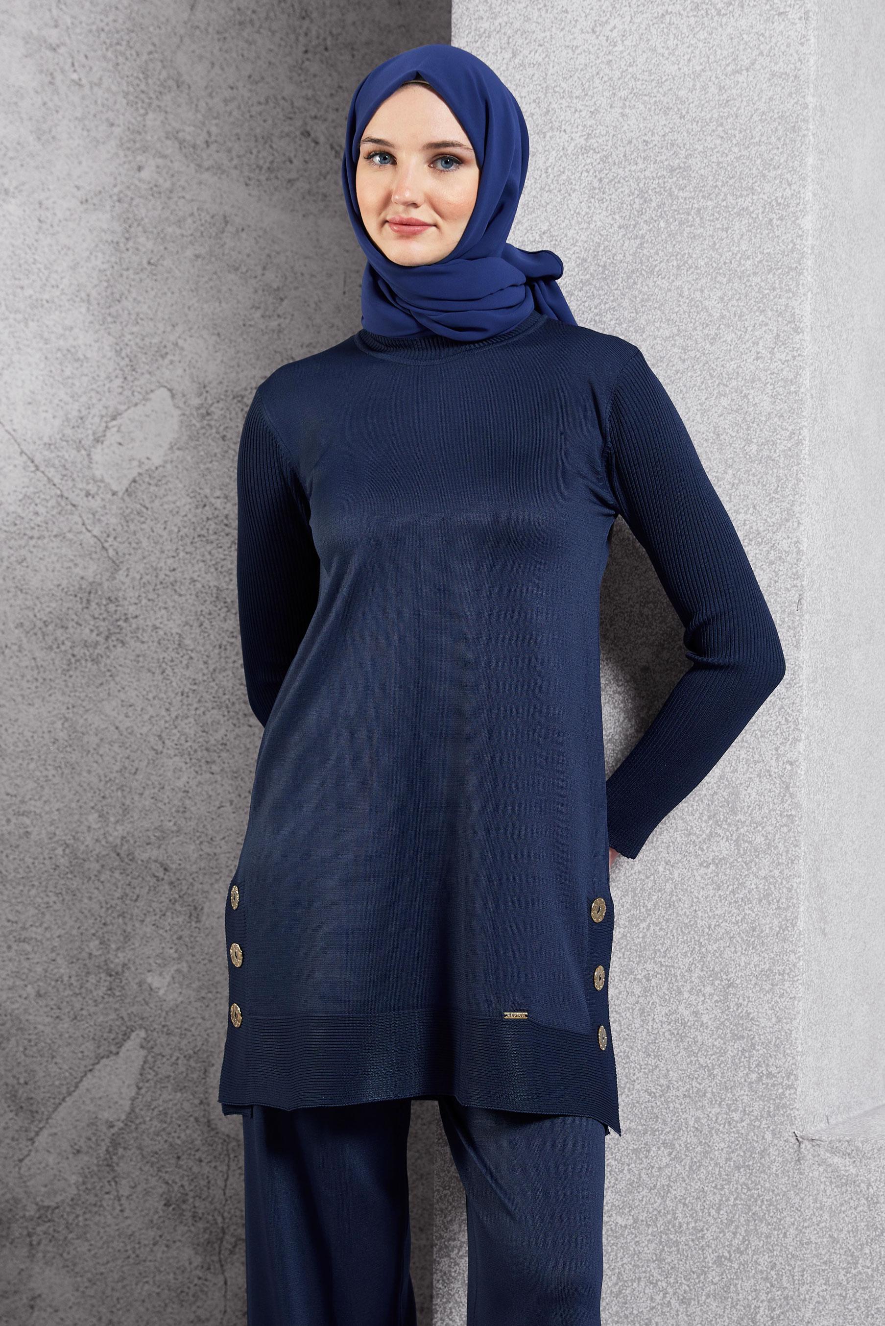 Tesettür giyim LACİVERT PANTOLONLU TRİKO TAKIM 44951