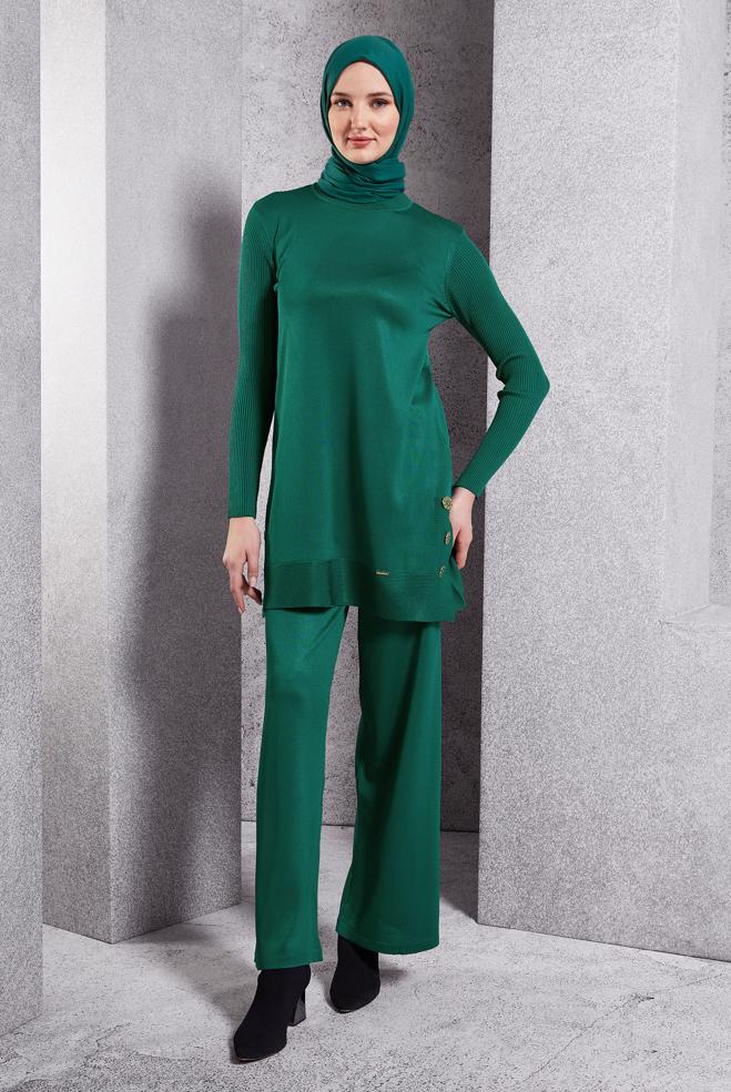 Vêtements hijab BLEU PANTALON DE COSTUME EN MAILLE 44951 - ALVİNA