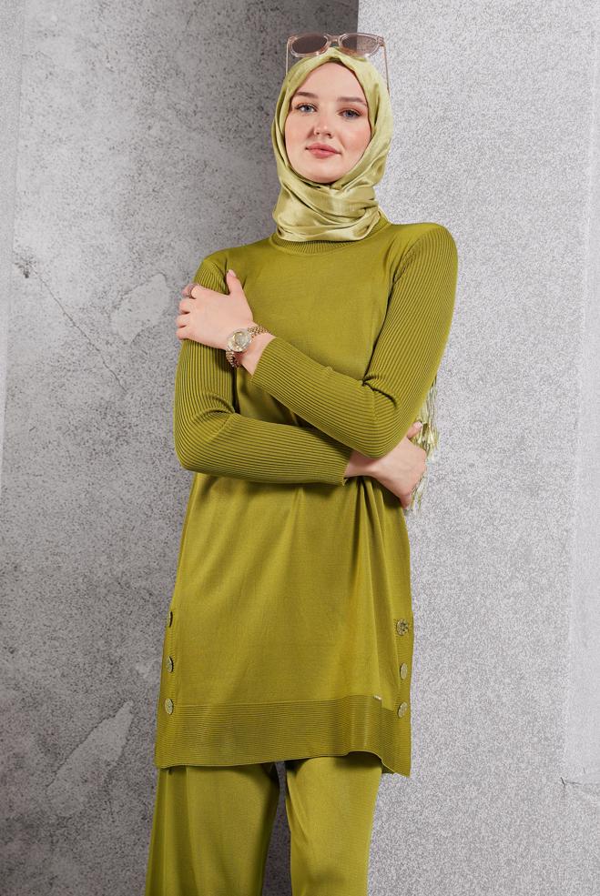 Vêtements hijab VERT PANTALON DE COSTUME EN MAILLE 44951 - ALVİNA