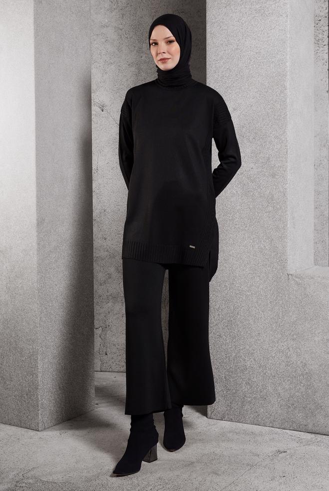 Vêtements hijab NOIR COSTUME PANTALON EN MAILLE 44954 - ALVİNA