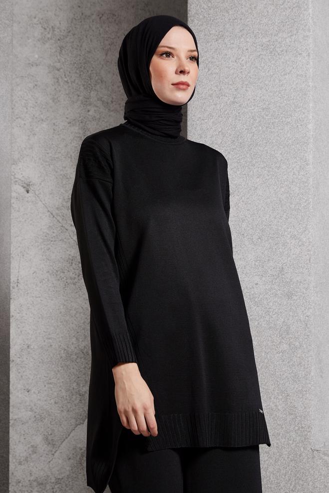 Vêtements hijab NOIR COSTUME PANTALON EN MAILLE 44954 - ALVİNA