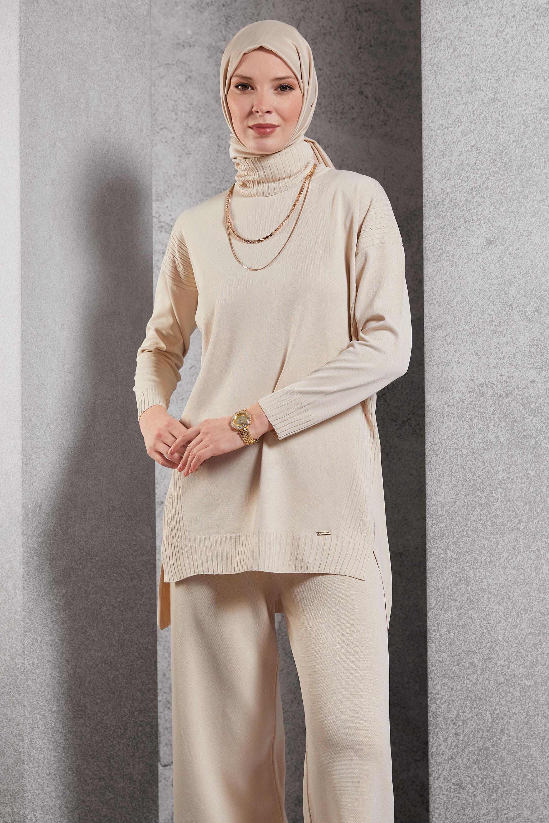 Vêtements hijab BEIGE COSTUME PANTALON EN MAILLE 44954