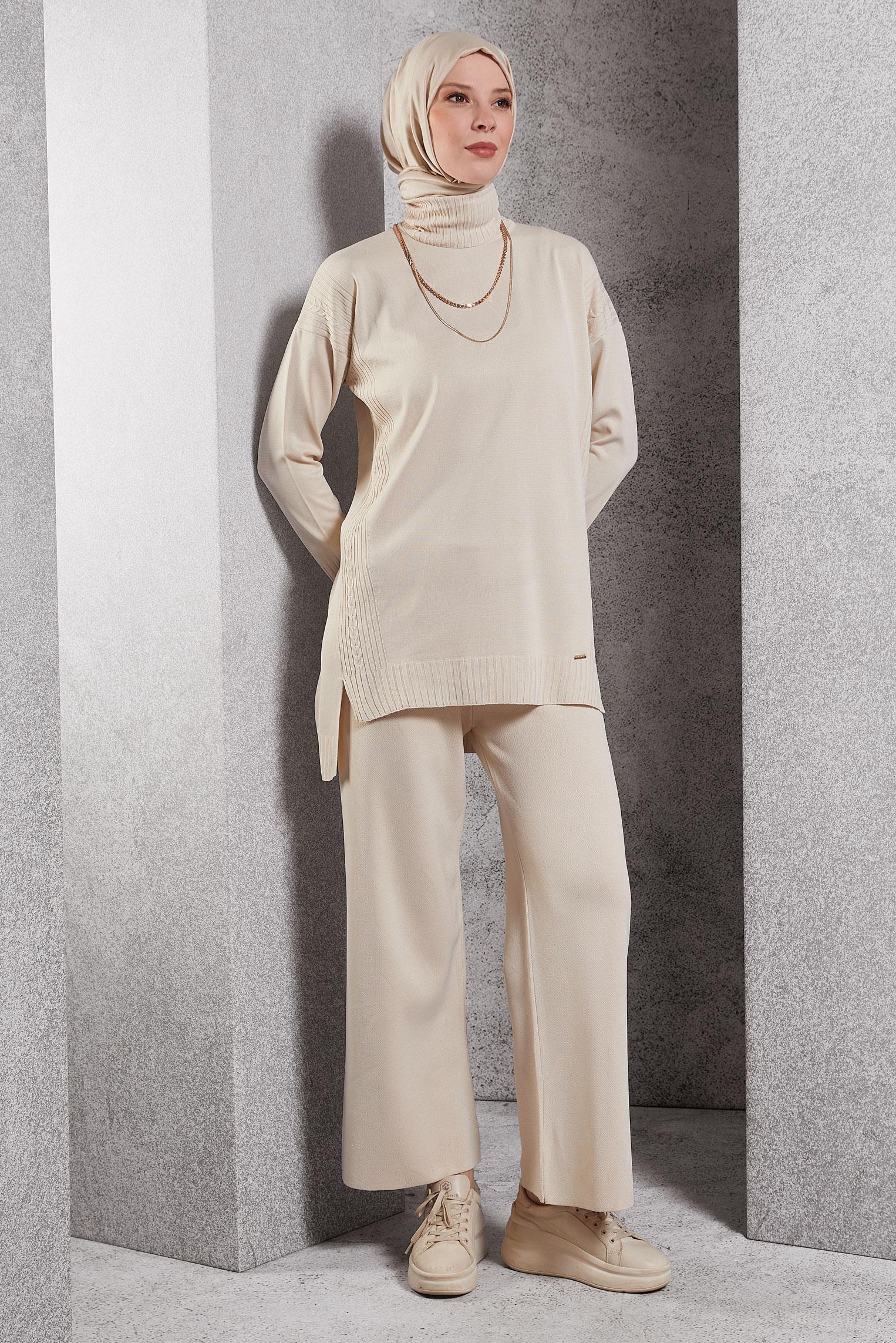 Vêtements hijab BEIGE COSTUME PANTALON EN MAILLE 44954