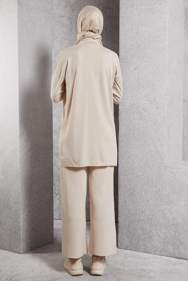 Vêtements hijab BEIGE COSTUME PANTALON EN MAILLE 44954 - ALVİNA