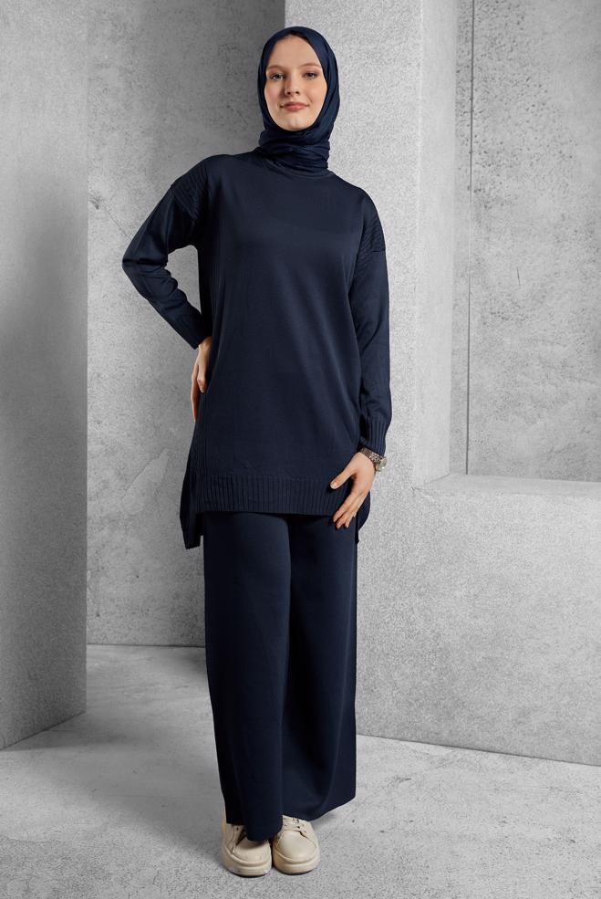 Vêtements hijab BLEU MARINE COSTUME PANTALON EN MAILLE 44954 - ALVİNA