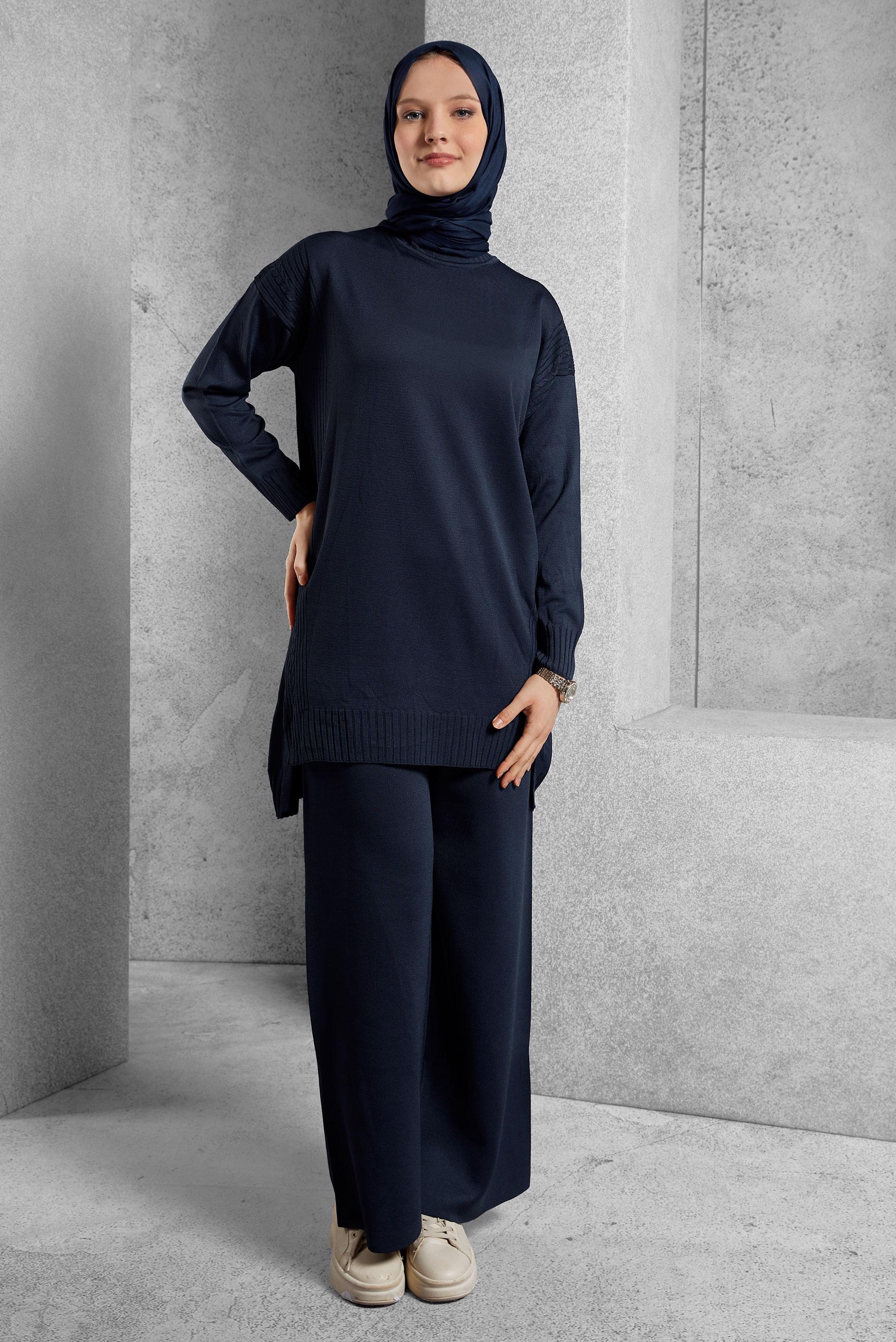 Tesettür giyim LACİVERT PANTOLONLU TRİKO TAKIM 44954