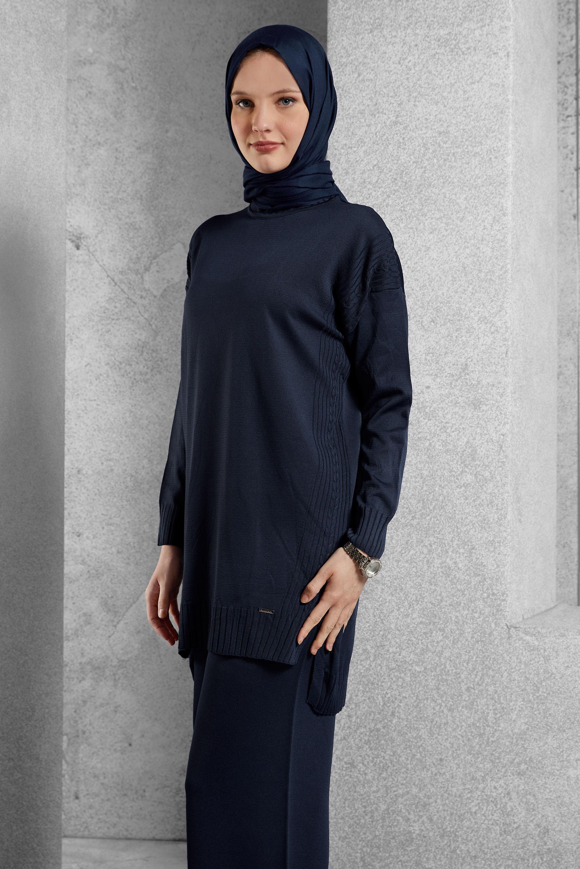 Tesettür giyim LACİVERT PANTOLONLU TRİKO TAKIM 44954