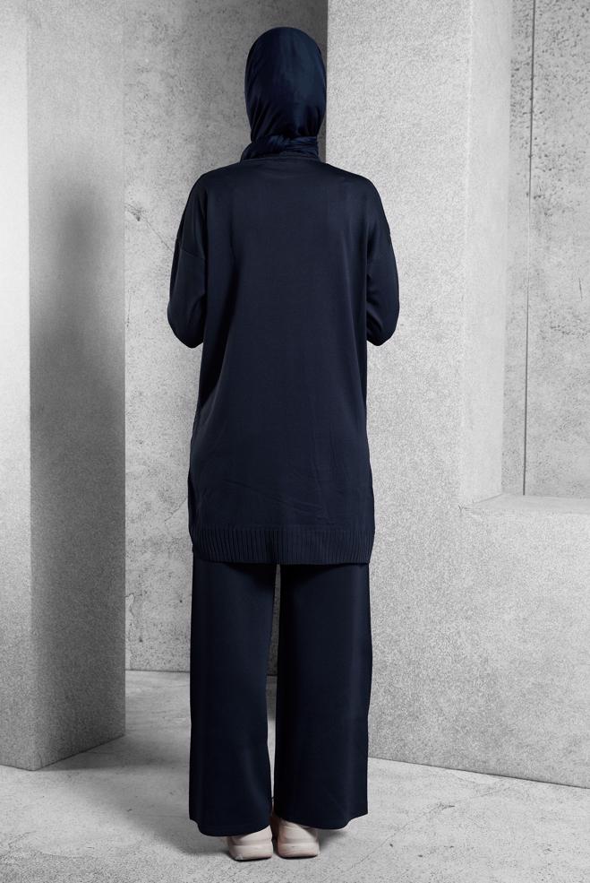 Vêtements hijab BLEU MARINE COSTUME PANTALON EN MAILLE 44954 - ALVİNA