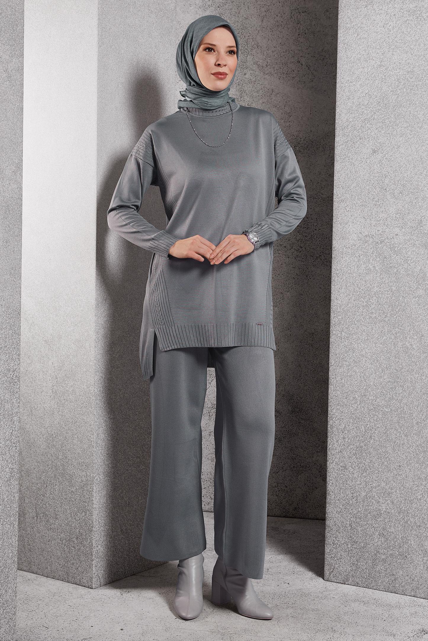 Vêtements hijab GRIS COSTUME PANTALON EN MAILLE 44954