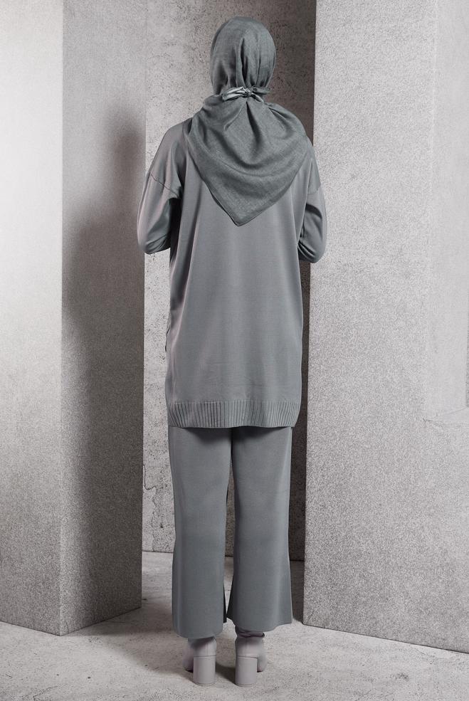 Vêtements hijab GRIS COSTUME PANTALON EN MAILLE 44954 - ALVİNA
