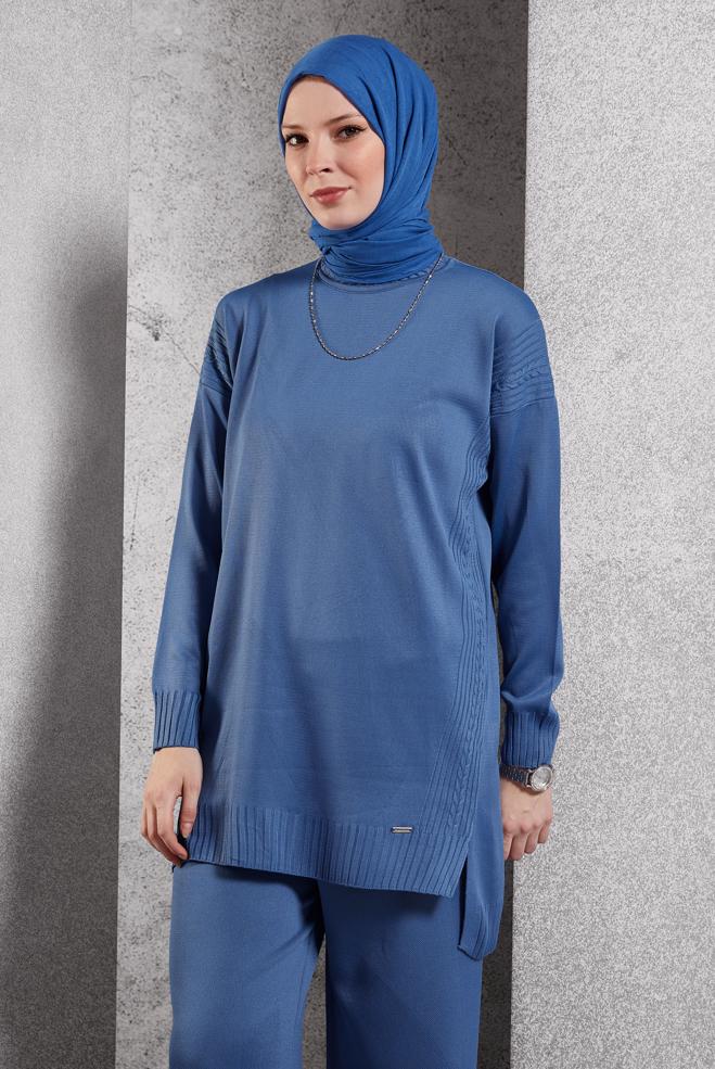 Vêtements hijab BLEU MARINE COSTUME PANTALON EN MAILLE 44954 - ALVİNA