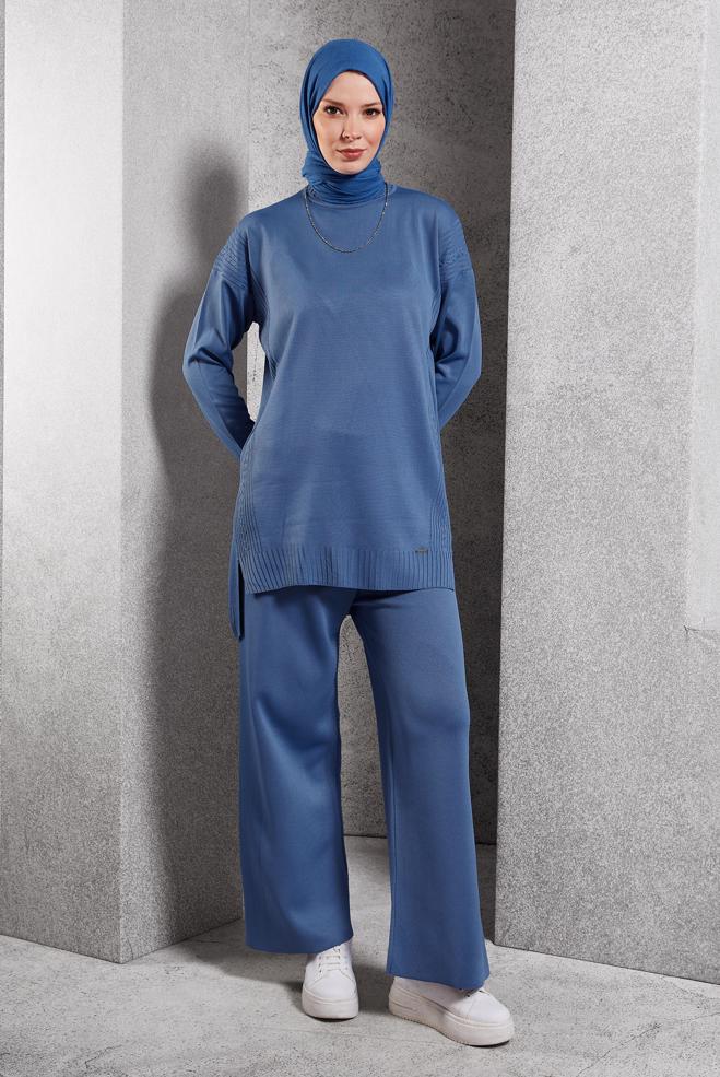 Vêtements hijab BLEU MARINE COSTUME PANTALON EN MAILLE 44954 - ALVİNA