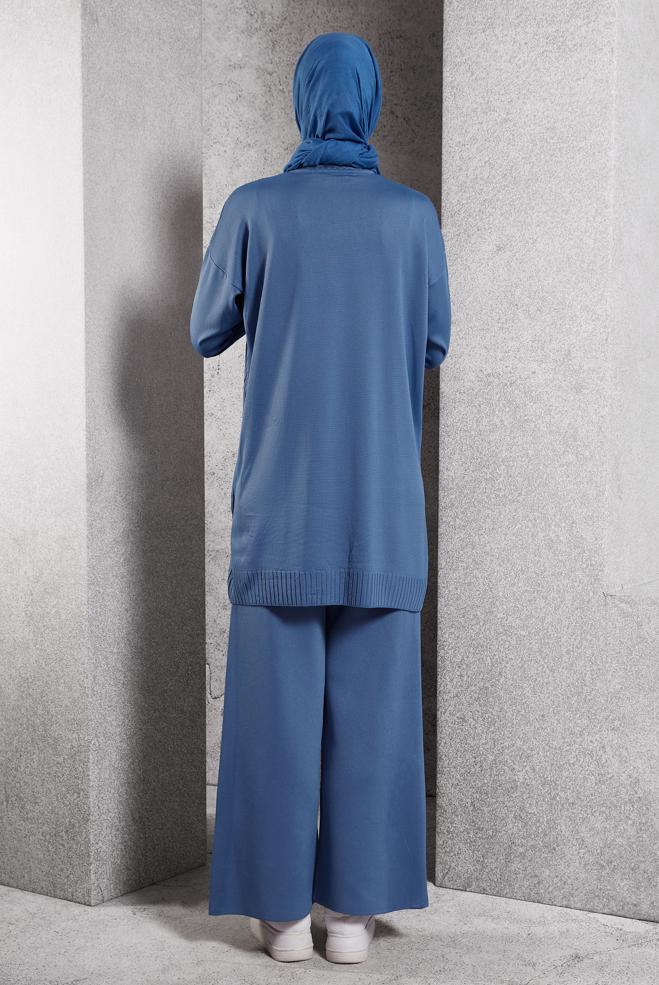 Vêtements hijab BLEU MARINE COSTUME PANTALON EN MAILLE 44954 - ALVİNA