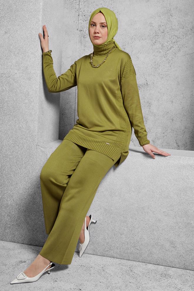 Vêtements hijab VERT COSTUME PANTALON EN MAILLE 44954 - ALVİNA