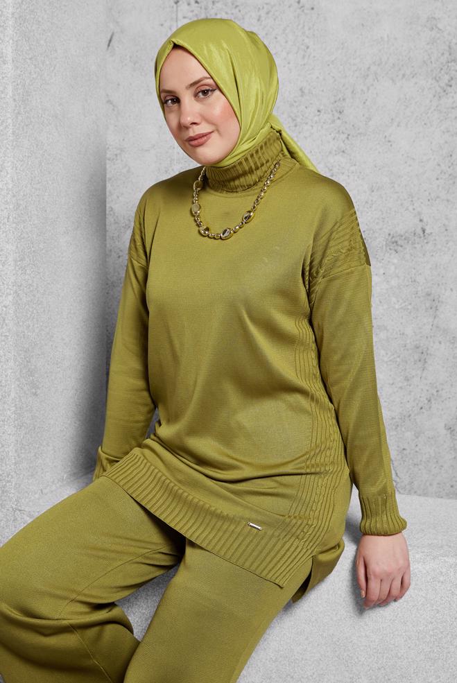 Vêtements hijab VERT COSTUME PANTALON EN MAILLE 44954 - ALVİNA