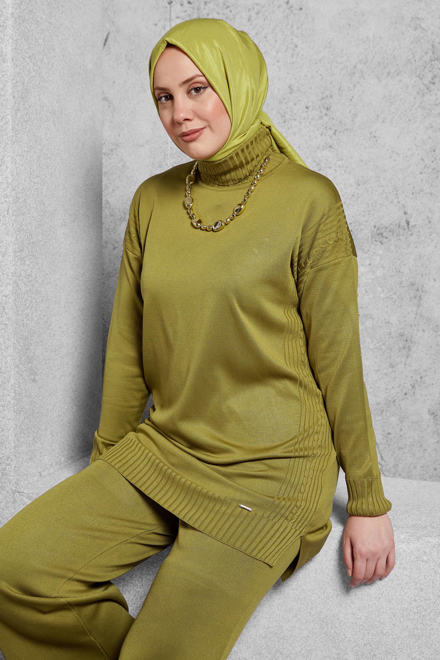 Tesettür giyim YEŞİL PANTOLONLU TRİKO TAKIM 44954