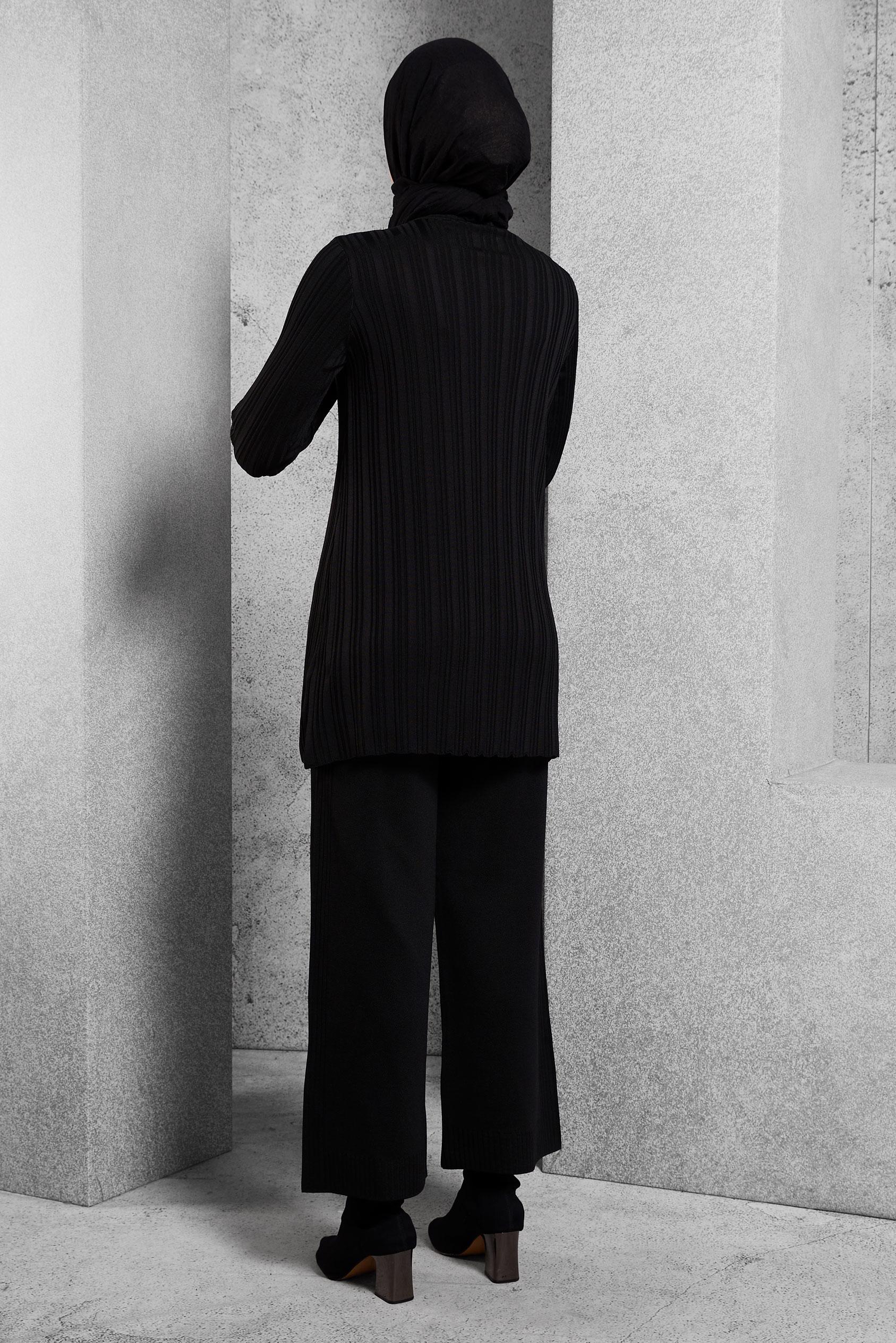 Tesettür giyim SİYAH TAŞ BASKILI PANTOLONLU TAKIM 44955