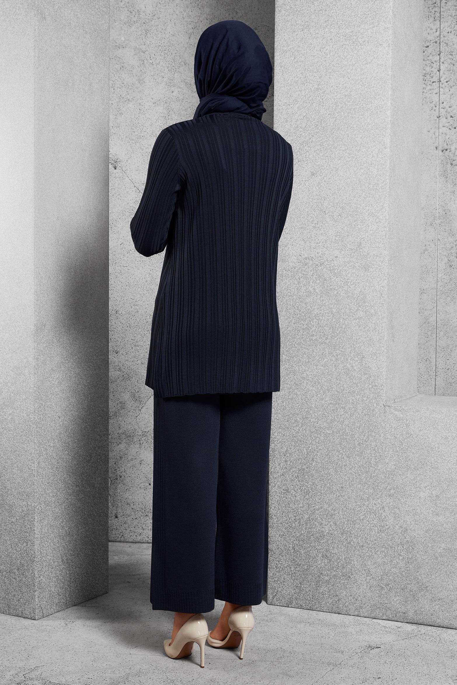 Tesettür giyim LACİVERT TAŞ BASKILI PANTOLONLU TAKIM 44955