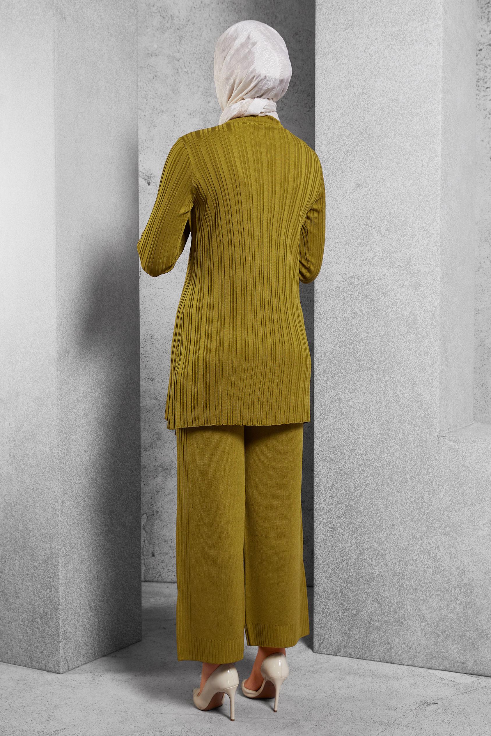 Tesettür giyim YEŞİL TAŞ BASKILI PANTOLONLU TAKIM 44955