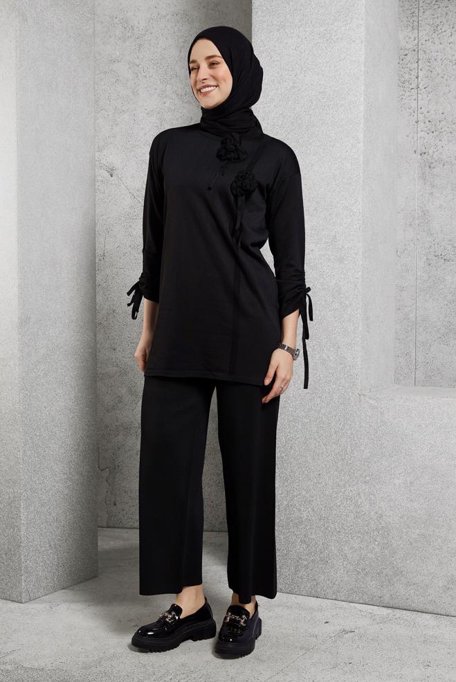 Vêtements hijab NOIR COSTUME PANTALON EN MAILLE 44956 - ALVİNA