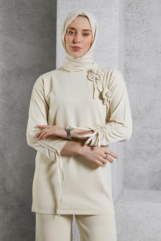 Vêtements hijab BEIGE COSTUME PANTALON EN MAILLE 44956 - ALVİNA