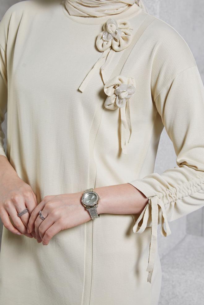 Vêtements hijab BEIGE COSTUME PANTALON EN MAILLE 44956 - ALVİNA