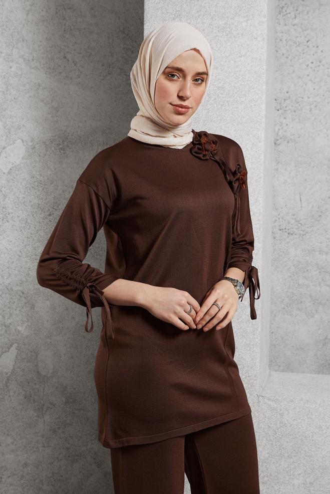 Vêtements hijab BRUN COSTUME PANTALON EN MAILLE 44956 - ALVİNA