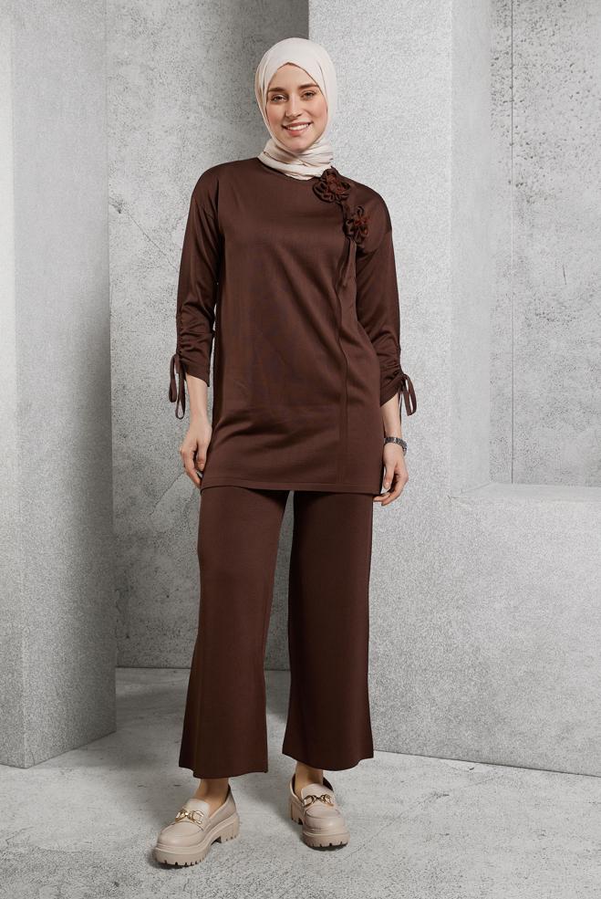 Vêtements hijab BRUN COSTUME PANTALON EN MAILLE 44956 - ALVİNA