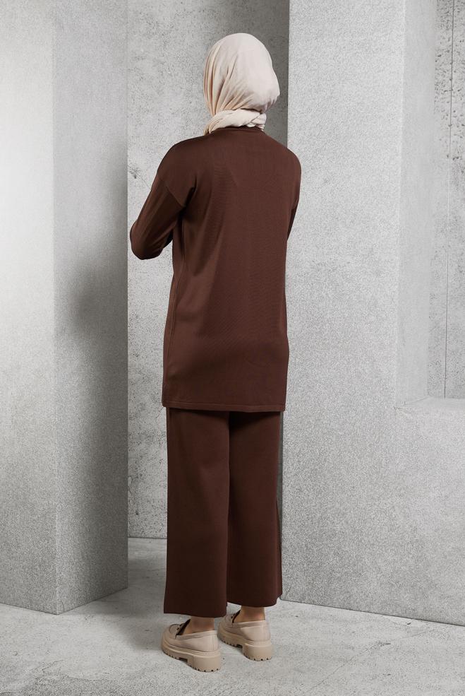 Vêtements hijab BRUN COSTUME PANTALON EN MAILLE 44956 - ALVİNA