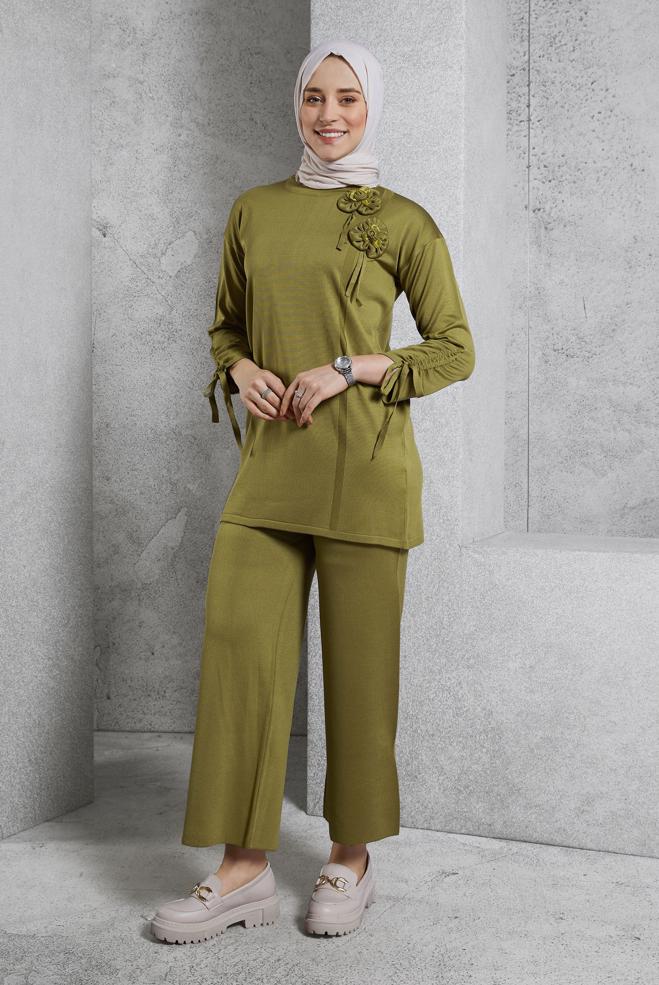 Vêtements hijab VERT COSTUME PANTALON EN MAILLE 44956 - ALVİNA