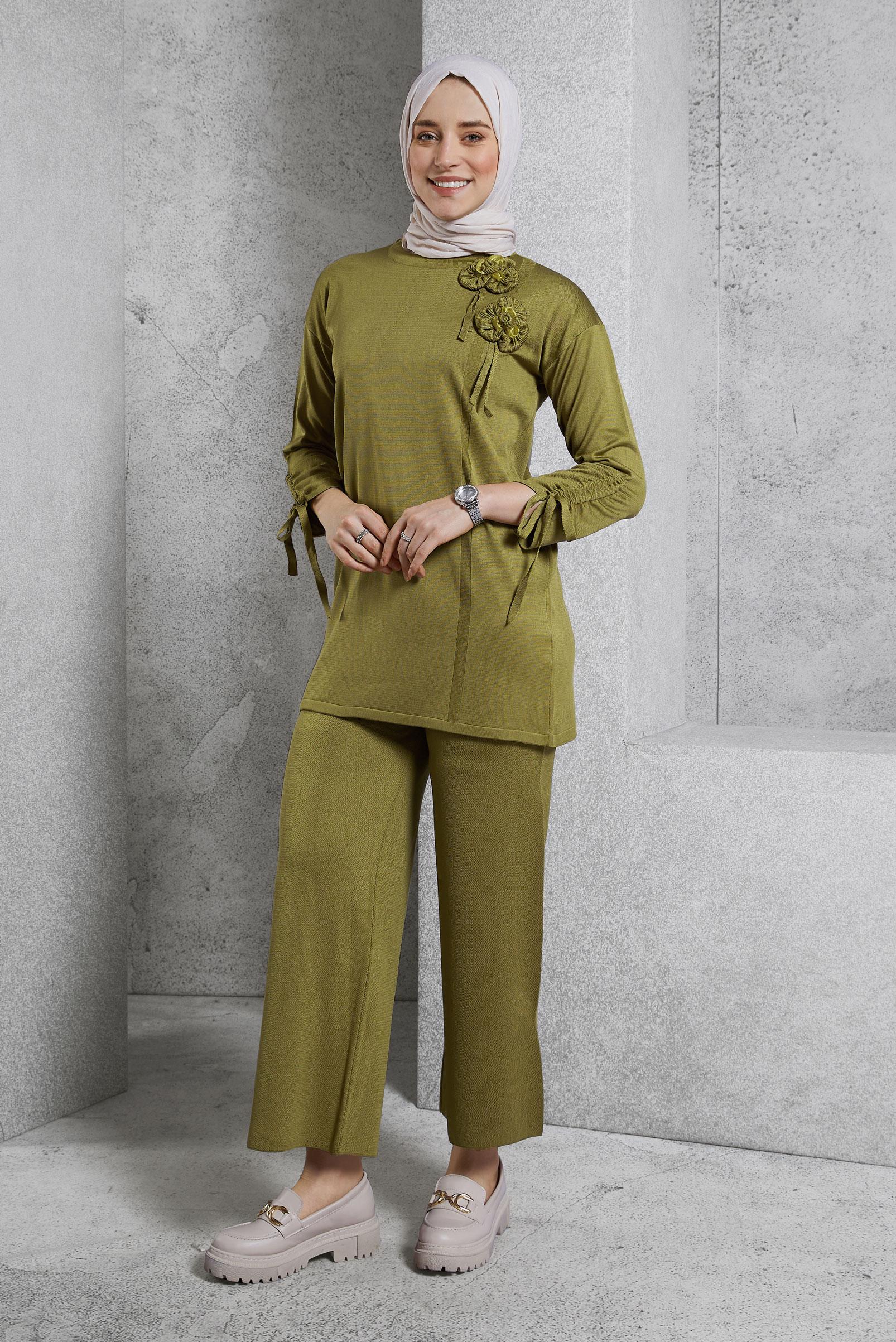 Vêtements hijab VERT COSTUME PANTALON EN MAILLE 44956