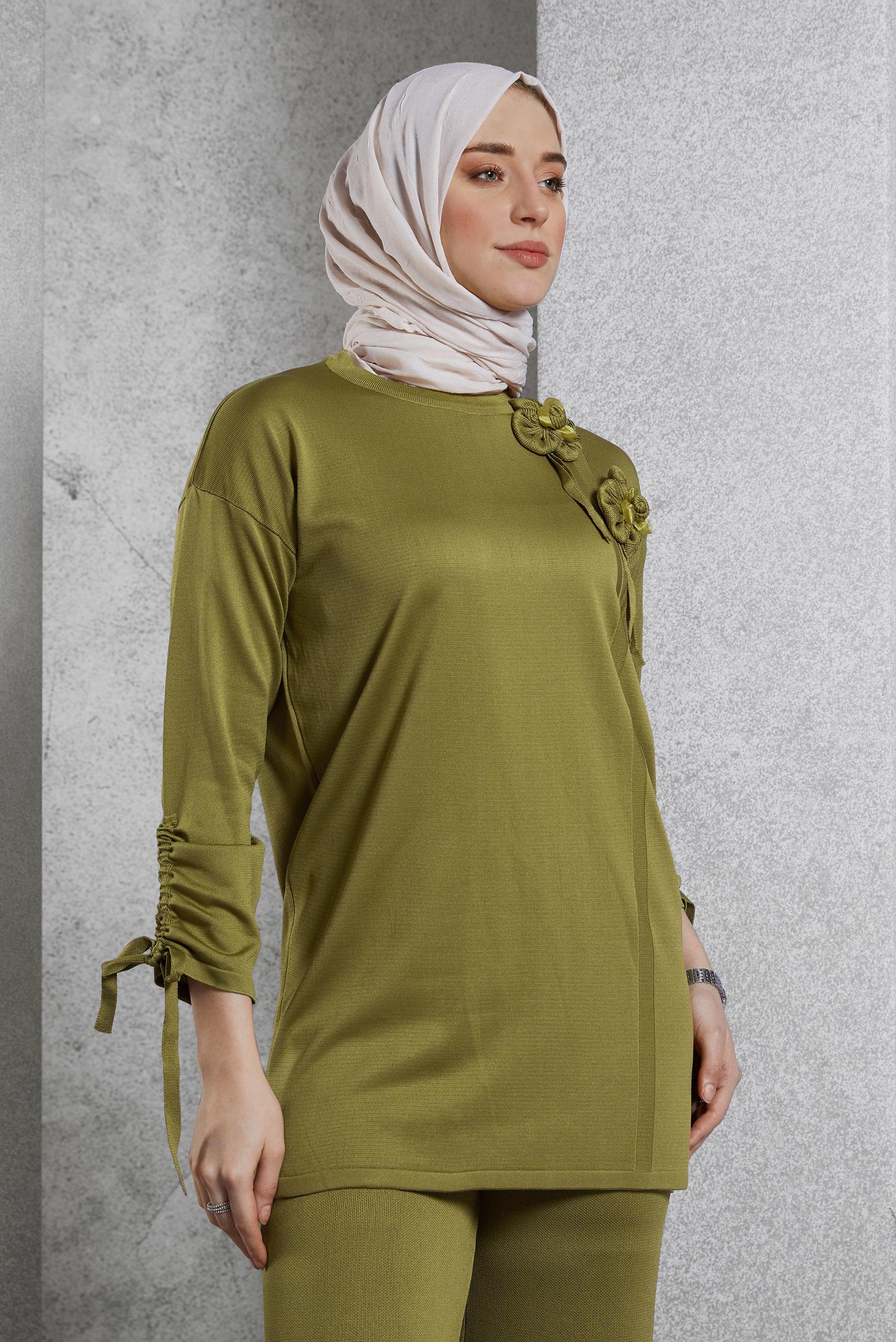 Vêtements hijab VERT COSTUME PANTALON EN MAILLE 44956