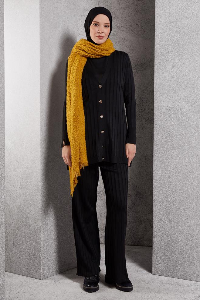 Vêtements hijab NOIR COSTUME PANTALON EN MAILLE 44957 - ALVİNA