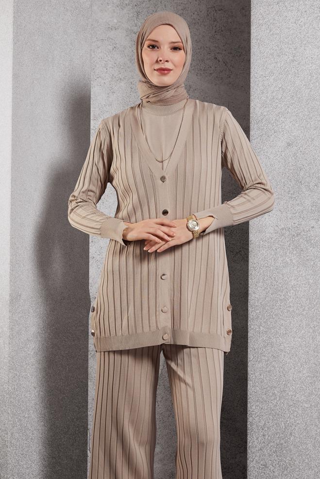 Vêtements hijab BEIGE COSTUME PANTALON EN MAILLE 44957 - ALVİNA