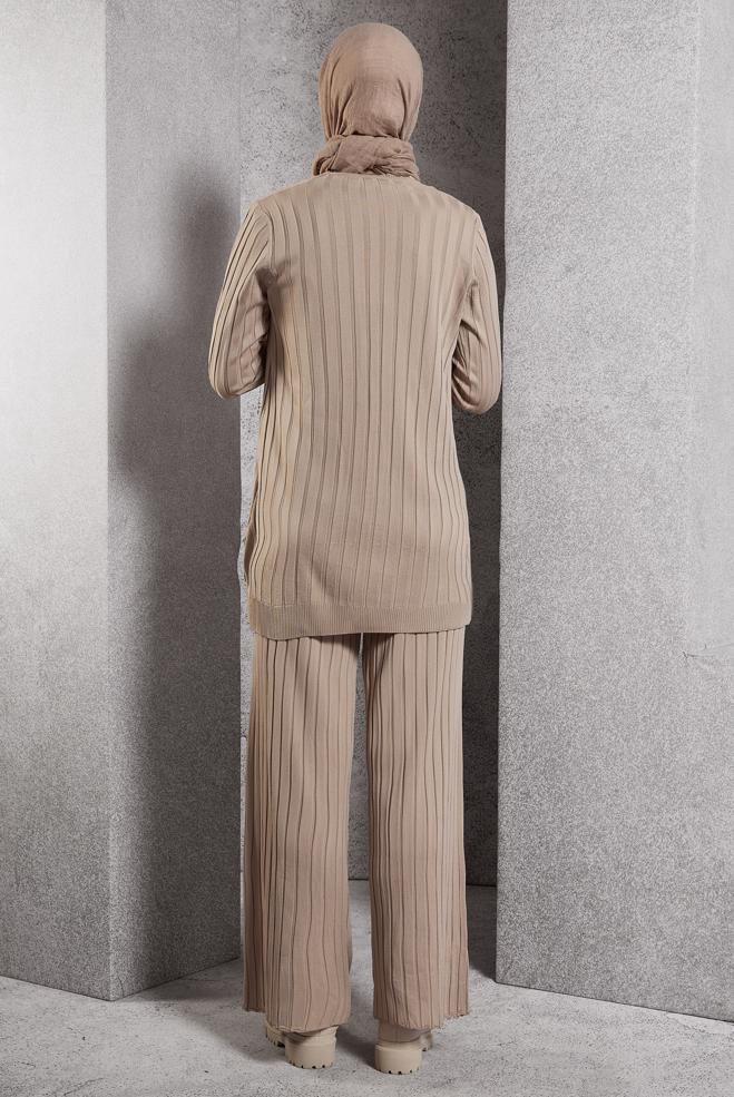 Vêtements hijab BEIGE COSTUME PANTALON EN MAILLE 44957 - ALVİNA