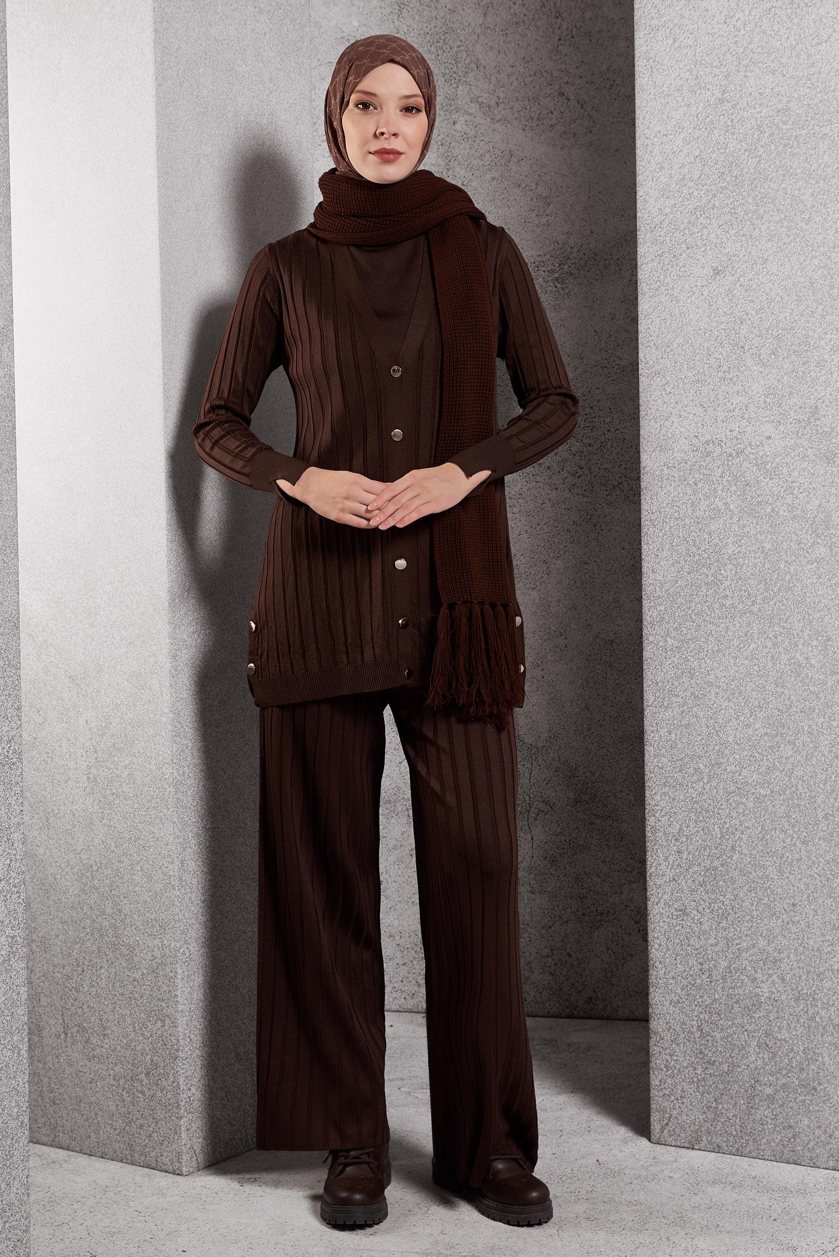 Vêtements hijab BRUN COSTUME PANTALON EN MAILLE 44957