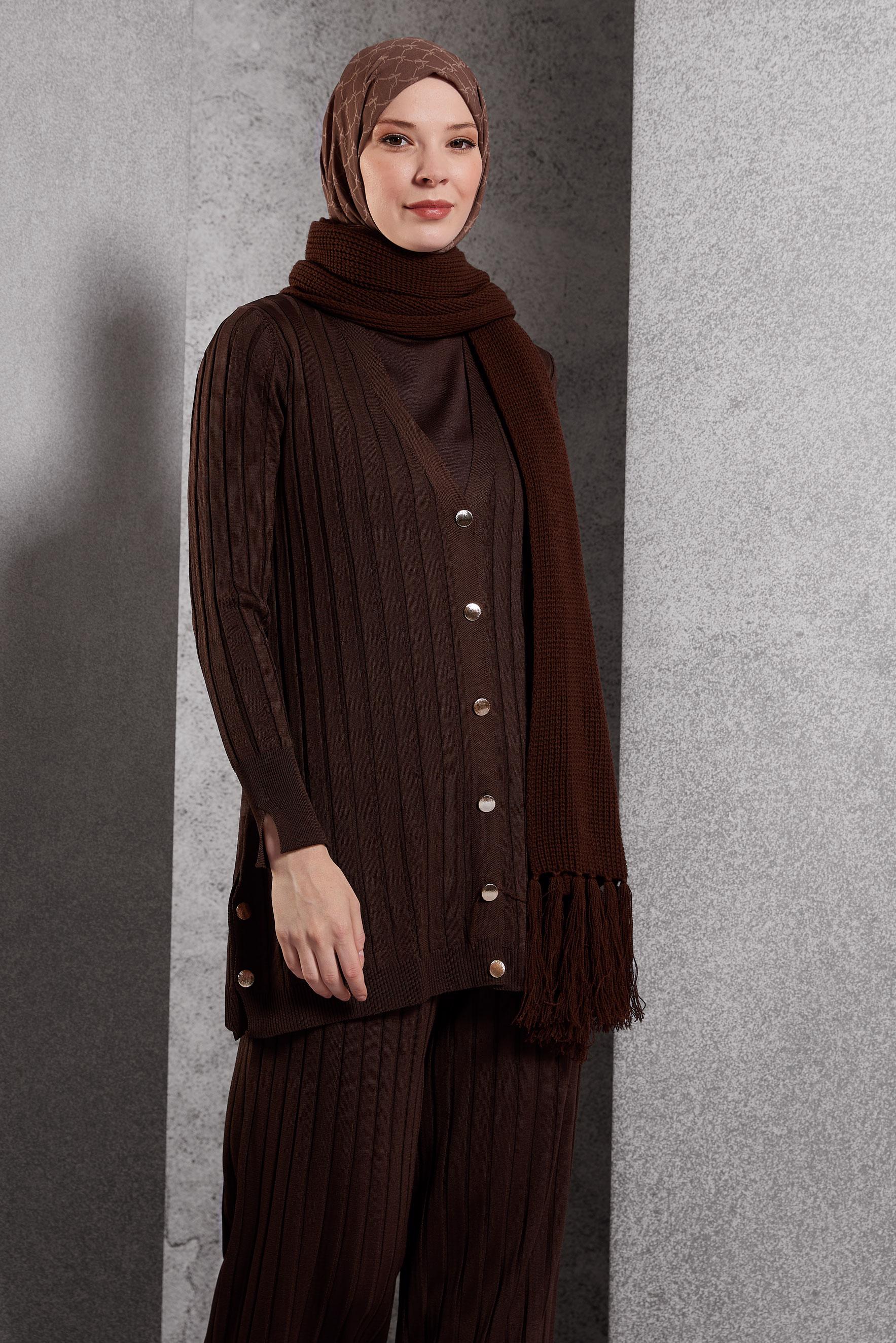 Vêtements hijab BRUN COSTUME PANTALON EN MAILLE 44957