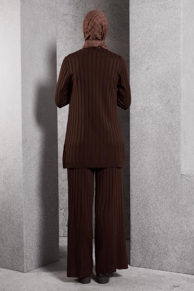 Vêtements hijab BRUN COSTUME PANTALON EN MAILLE 44957 - ALVİNA