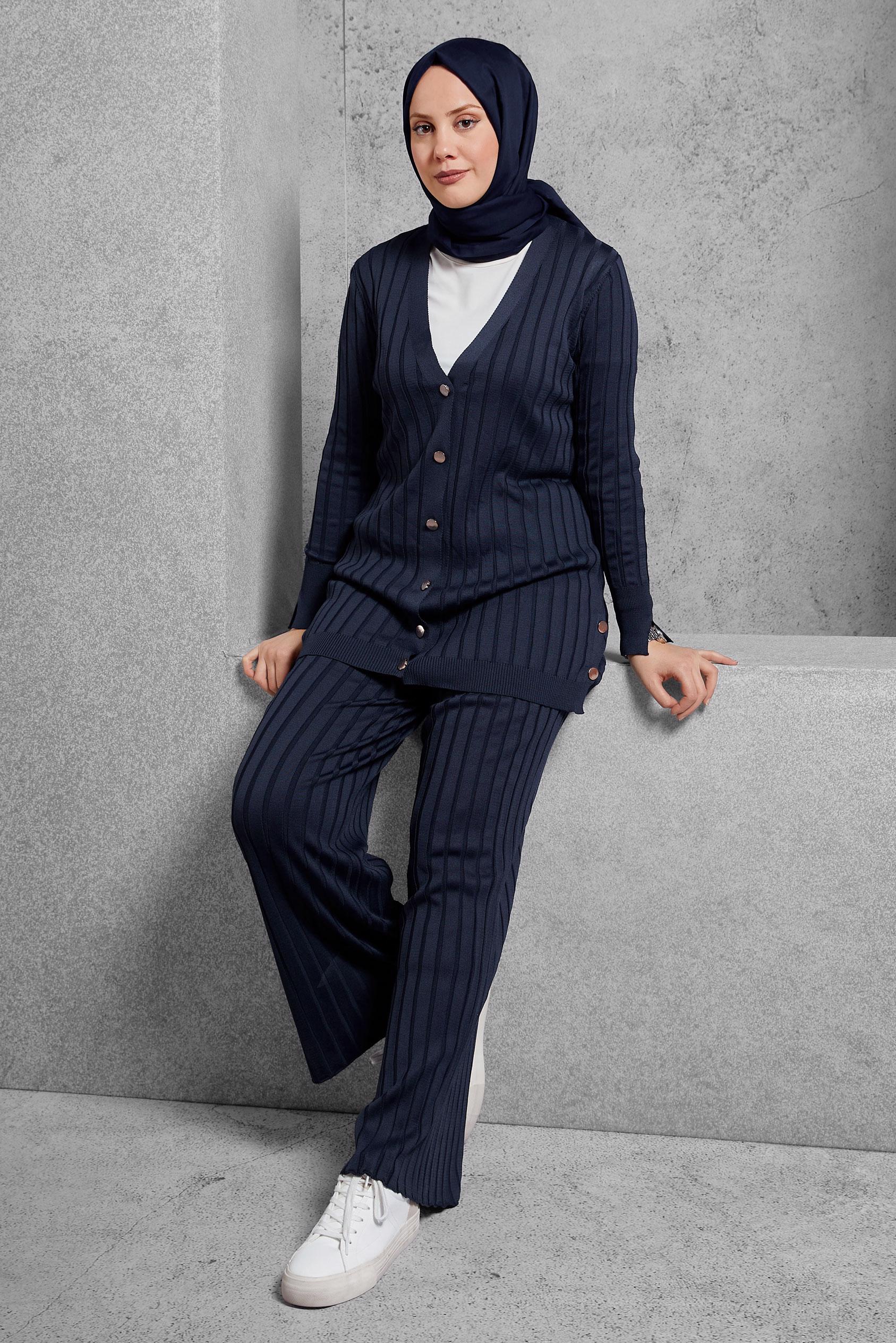 Tesettür giyim LACİVERT PANTOLONLU TRİKO TAKIM 44957