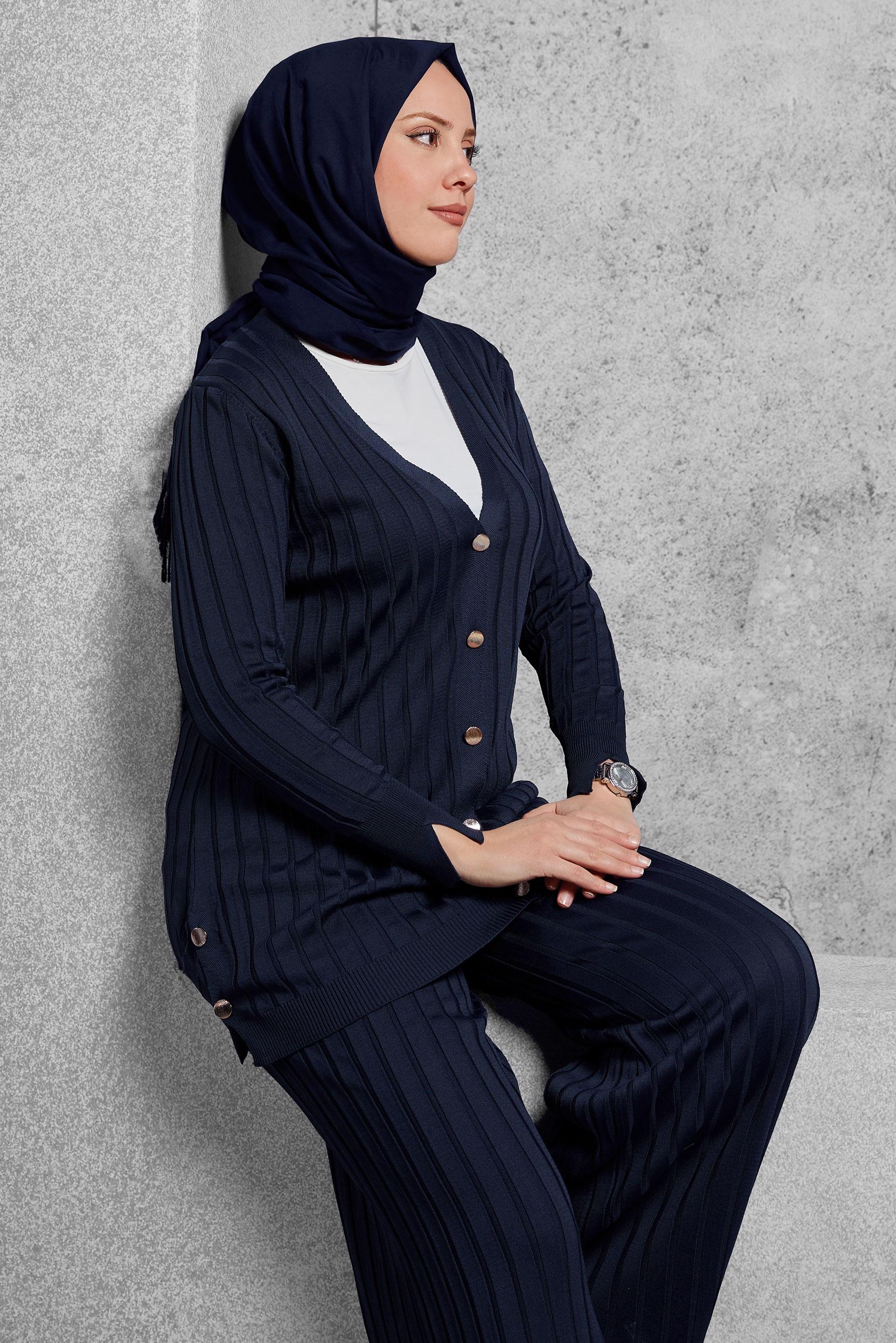 Tesettür giyim LACİVERT PANTOLONLU TRİKO TAKIM 44957