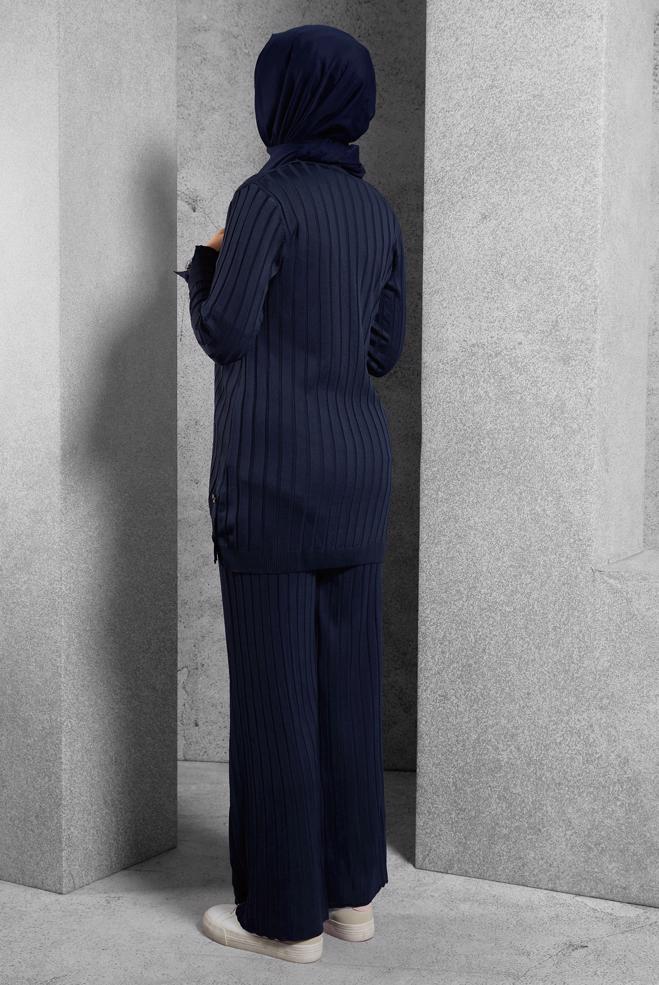 Vêtements hijab BLEU MARINE COSTUME PANTALON EN MAILLE 44957 - ALVİNA