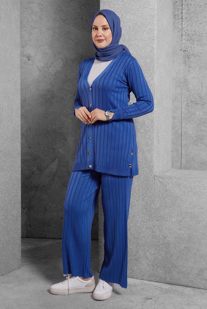 Vêtements hijab BLEU MARINE COSTUME PANTALON EN MAILLE 44957 - ALVİNA