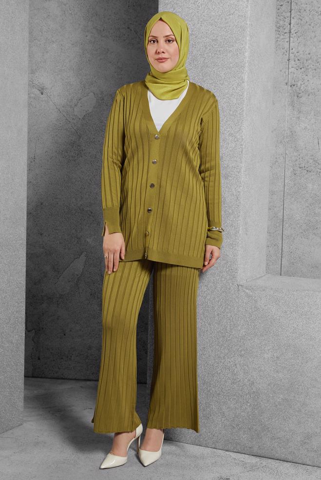Vêtements hijab VERT COSTUME PANTALON EN MAILLE 44957 - ALVİNA