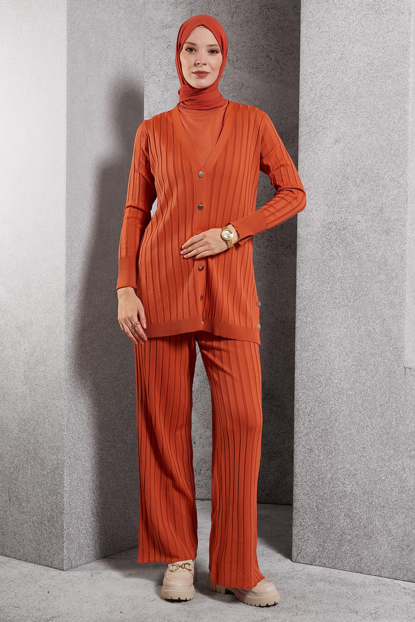 Vêtements hijab ORANGE COSTUME PANTALON EN MAILLE 44957